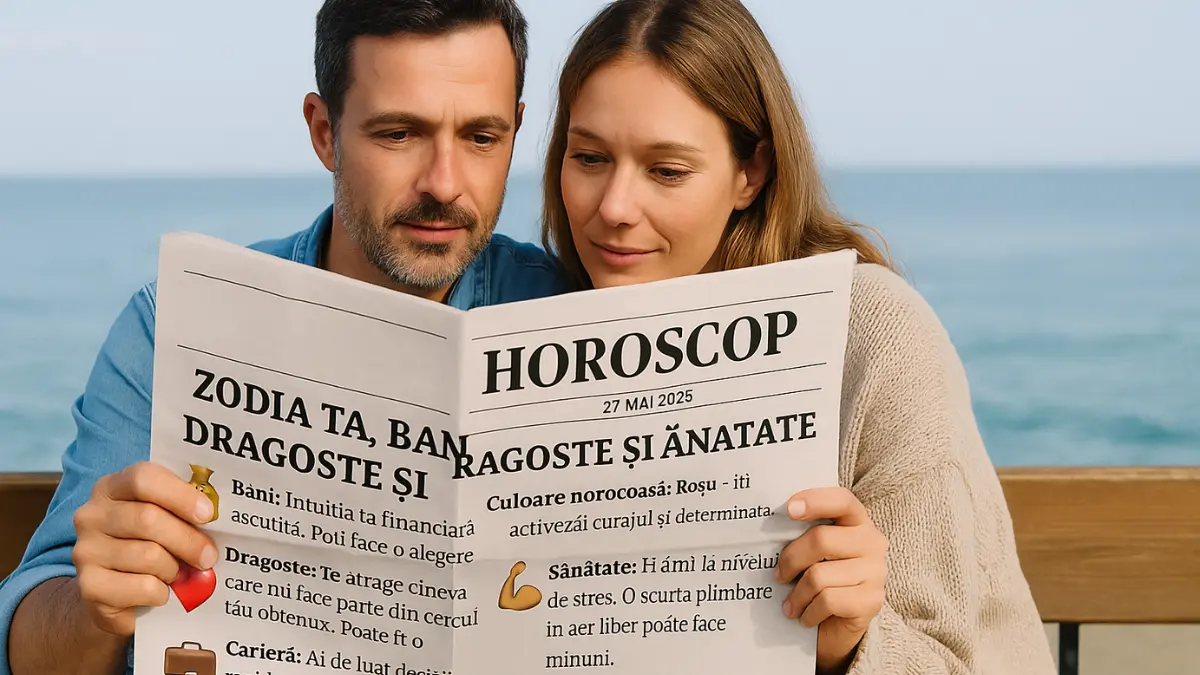 Cuplu citind horoscopul zilei de 27 mai 2025 – previziuni astrologice