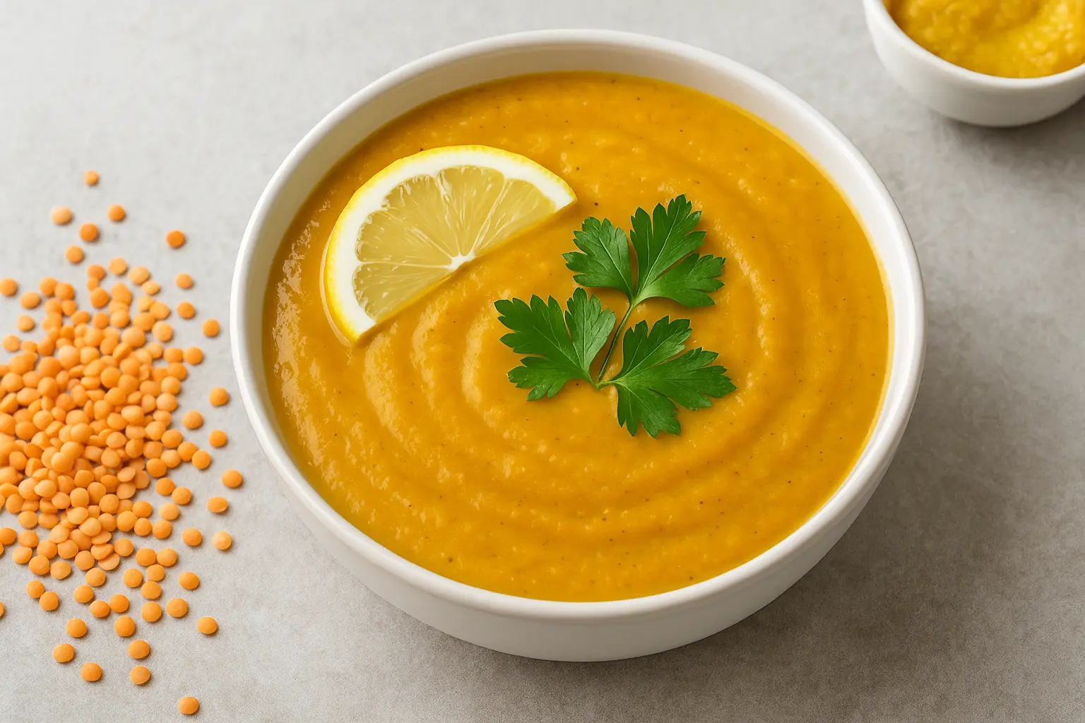 Supă cremă de linte roșie cu turmeric, ghimbir și lămâie