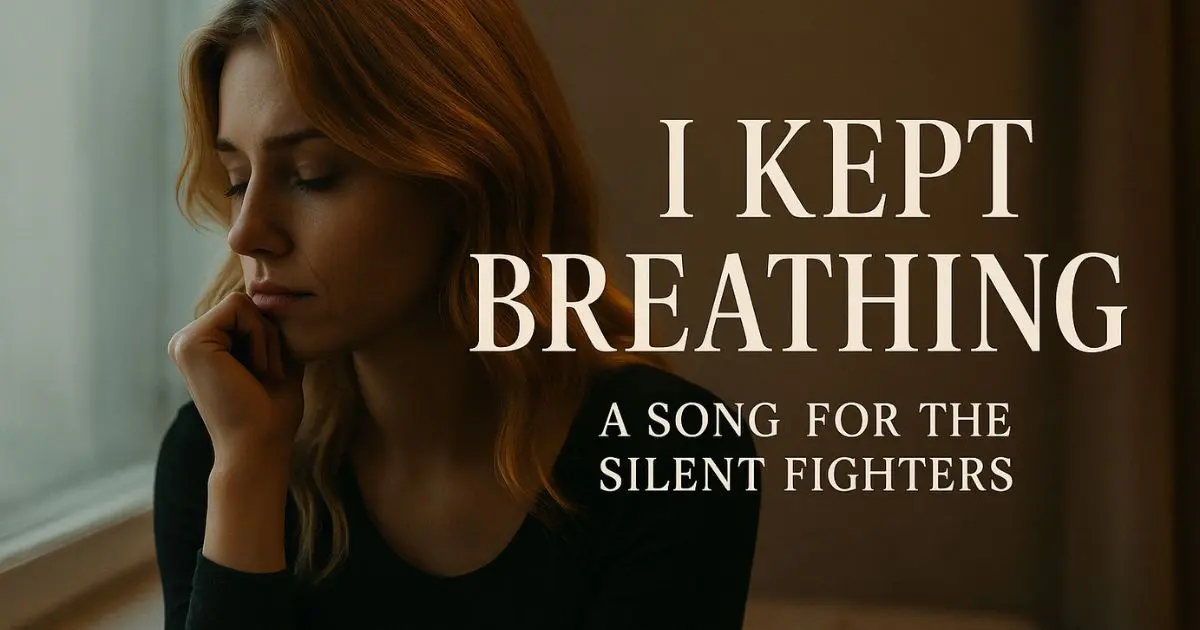 A young woman sitting by the window, lost in thought, with warm light highlighting her face — cover art for the emotional healing song "I Kept Breathing".