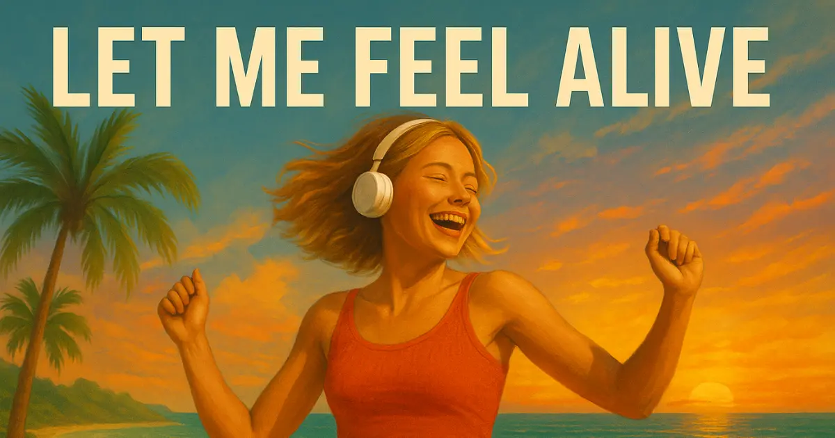 Luna M – Let Me Feel Alive official cover art with a dancing woman on the beach at sunset